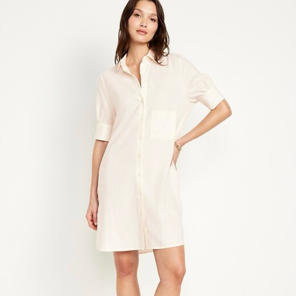 Old Navy Cream, Linen Blend Button-Front Shirt Dress